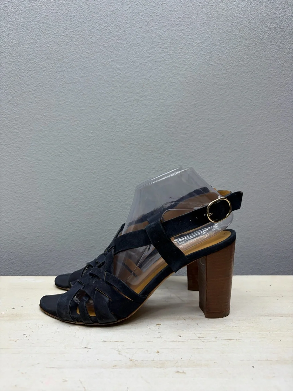Sezane Blue Nubuck Slingback Heeled Sandals Size 40